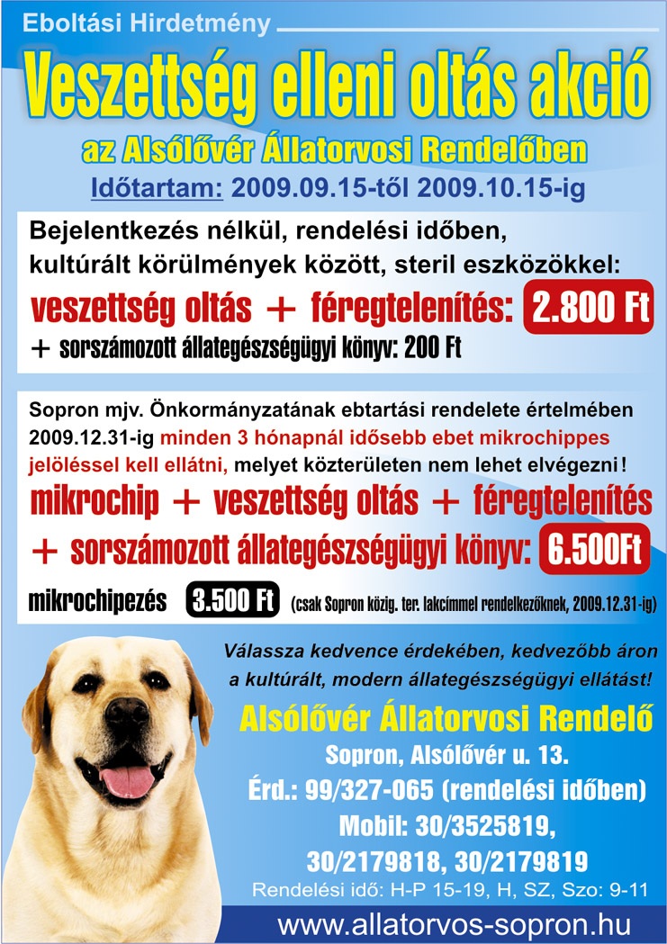 Felhívás - állatorvosi rendelő Sopron